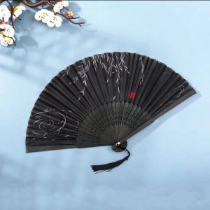 Black Silk Bamboo Folding Fan